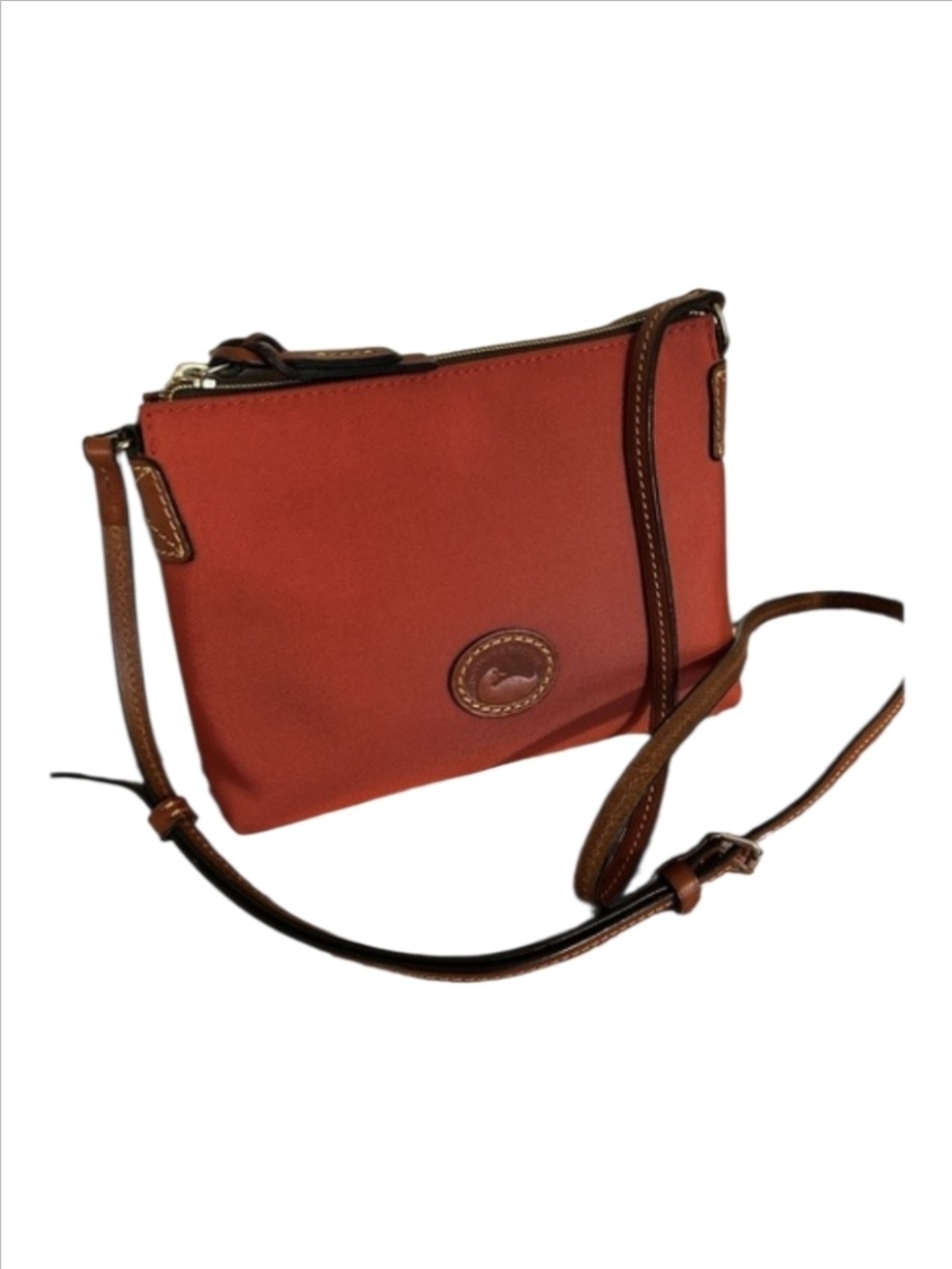 Dooney & Bourke Red Crossbody with Brown Leather Trim